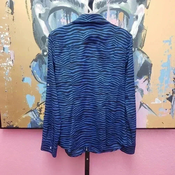 MICHAEL Michael Kors Blue Zebra Zip Up Shirt - Picture 2 of 6